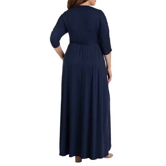 Kiyonna Dress Meadow Dream Style 5X Maxi True Wrap Slimming Navy Blue Ruched - Picture 4 of 9